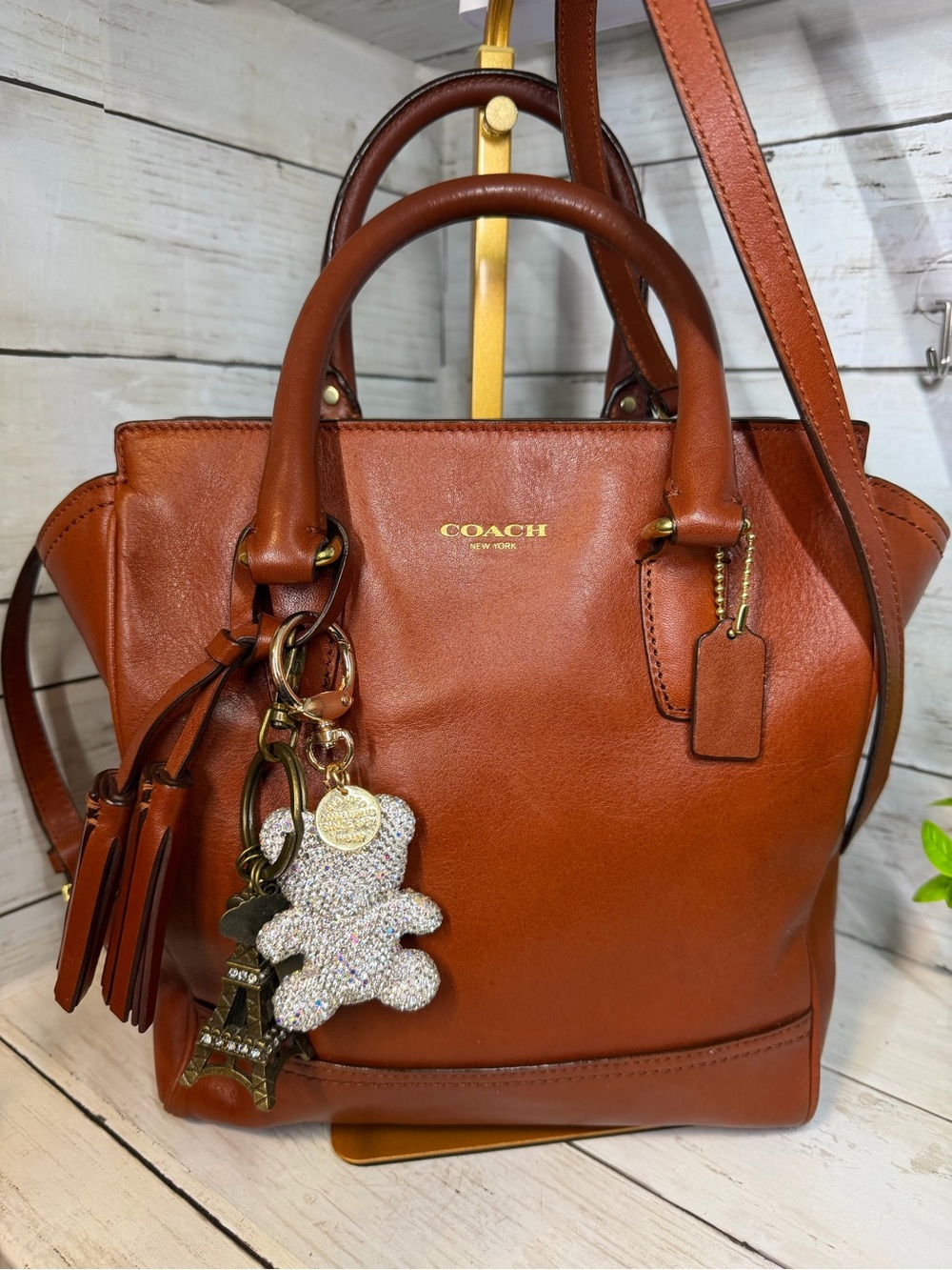 Coach Leather Satchel in Rich Cognac Brown with Gold Hardware